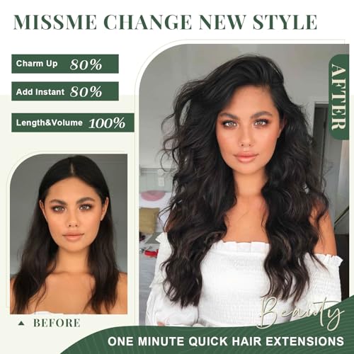 Missme Clip In Hair Extensions Real Human Hair 18 Inch 120g 7pcs Invisible Straight Seamless Clip Ins Hair Extensions Double Weft #1B Natural Black Remy Human Hair Clip In Extensions For Women