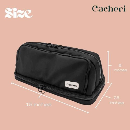 Cacheri All in One Travel Toiletry Bag, Makeup Bag with Jewelry Compartment and Heat-Resistant Pocket for Hair Tools