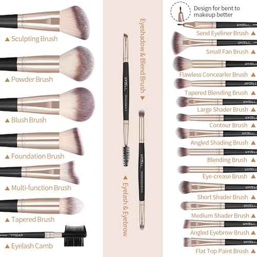 MAGEFY Makeup Brushes, 22 Pcs Professional Premium Synthetic Makeup Brush Set with Case, Foundation Eyeshadow Brush Travel Make up Brushes Set (Blackgold)