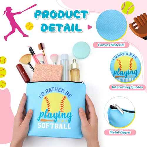10 Pcs Softball Gifts Makeup Bags Softball Cosmetic Goodie Bag Bulk with Zipper Sport Theme Waterproof Travel Case for Christmas Women Lovers Team Gifts Female Coworkers Friends BFF Besties
