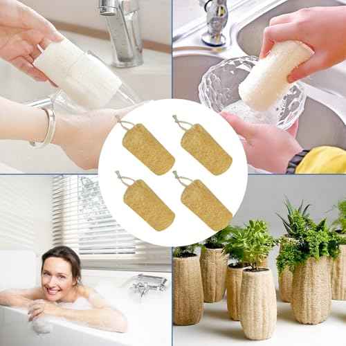 Natural Loofah Sponge (4 Packs), 6¡° Natural Loofah Exfoliating Body Scrubber Egyptian Loofa Eco 100% All Natural luffa Cleaning for Men Women Deep Clean Skin