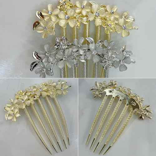 4 PCS Flower Rhinestones Hair Combs Accessories Wedding Crystal Opal Hair Side Combs Long Teeth Slide Hairpins Barrettes Clips Butterfly Hair Accessories for Women