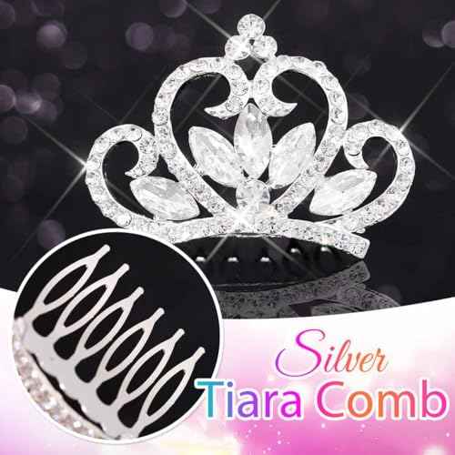 Yean Taira for Little Gilrs Silver Mini Tiara Comb Rhinestone Small Tiaras for Girls