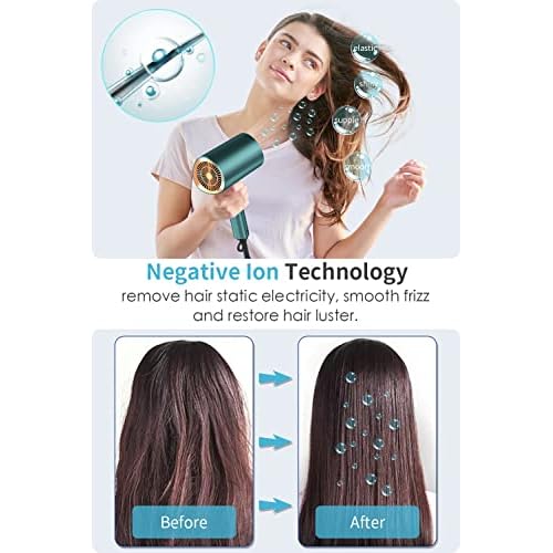 Professional Ionic Hair Dryer Blow Dryer with Diffuser and Concentrator for Curly Hair,Foldable Handle Travel Hair Dryer,Constant Temperature Hair Care (Vintage Green)