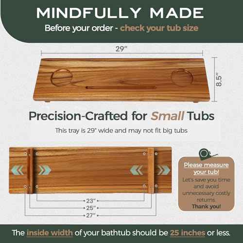 Superior Bathtub Table Tray for Small Tubs - Adjustable Bath Tub Tray Wood - Sustainable Minimalist Teak Bathtub Shelf Across Tub - Anti-Slip Bathroom Accessories Holders for Tub 29" in.