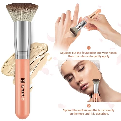 Foundation Brush, HEYMKGO Flat Top Kabuki Foundation Brush for Liquid Makeup, Professional Synthetic Makeup Brushes for Blending Liquid Powder or Cream Beauty Face Makeup Tools