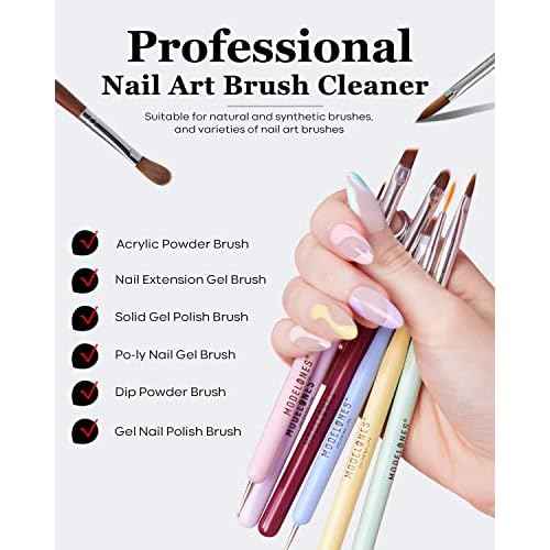 Modelones Nail Art Brush Cleaner & Restorer for Nail Polish/Extension Gel/Solid Builder Gel/Dip Powder/Acrylic Manicure Kits DIY Salon at Home - 80ml, W/Pro Brush