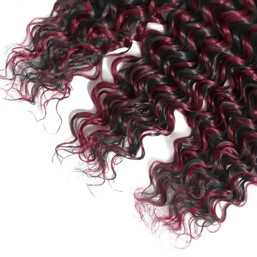 Highlight Bundle P1B99J Deep Wave Human Hair Bundles Two Tone Black Mixed With 99J Burgundy 3 Bundles 24 24 24 Inch Ombre Wine Red Bundle Hair Weave