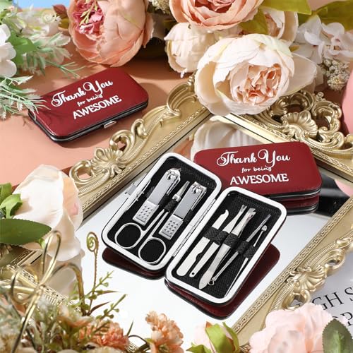 Therwen 24 Sets Manicure Set Nail Clippers 8 in 1 Stainless Steel Grooming Nail Kit Thank You Appreciation Gift Professional Pedicure Tool for Men Women Personal Care(Race Red)