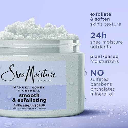 SheaMoisture Shea Sugar Body Scrub Manuka Honey Oatmeal for smooth & exfoliating Smooth and Exfoliating Body scrub with 24h shea moisture nutrients 12 oz