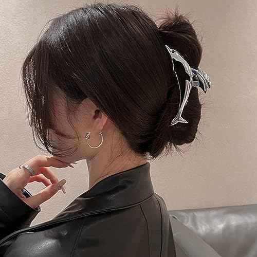 2 PCS Dolphin Hair Claw Clips for Women, Metal Claw Clips for Thick Hair Elegant Barrettes Strong Hold Hair Clamps Non Slip Hair Catch Jaw