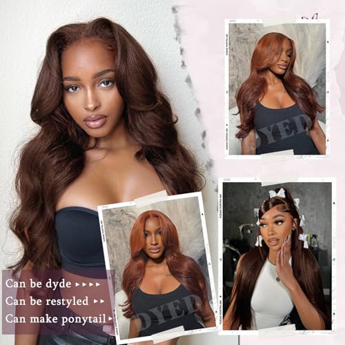 Chocolate Brown Lace Front Wig 30 Inch Chocolate Brown Human Hair Wig 7x5 Brown Glueless Human Hair Pre Plucked Pre Cut 200% Density Body Wave Glueless Dark Brown Wig for Women