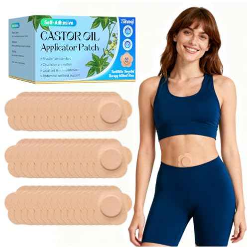Castor Oil Patches, Castor Oil Pack Wraps Disposable Organic Cotton Self-Adhesive Pads for Belly Button, Anti Leakage Design, Breathable & Portable, No Wash -50pcs