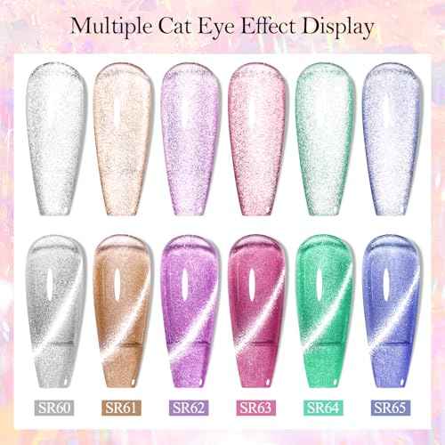 MEET ACROSS Ice Cat Eye Gel Nail Polish Set Soak Off UV LED Light Starry Sky Effect Magic Gel Nail Polish Kit Manicure Nail Art Gift Kit 6 Colors Free Magnet Stick