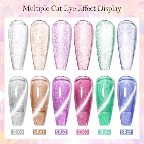MEET ACROSS Ice Cat Eye Gel Nail Polish Set Soak Off UV LED Light Starry Sky Effect Magic Gel Nail Polish Kit Manicure Nail Art Gift Kit 6 Colors Free Magnet Stick