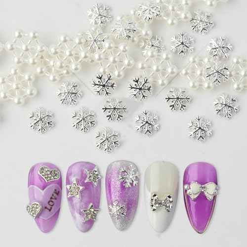50PCS Silver Snowflakes Charms for Nails - 3D Metal Snowflakes Nail Art Accessories for Winter Christmas Decoration
