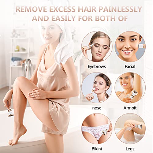 Electric Razor for Women Bikini Trimmer, MKIOVH Women's Cordless Portable 4 in 1 Painless Shaver, ?for face Legs Brows Nose Detachable Head USB Rechargeable Hair Trimmer