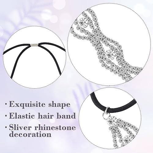 2pcs Elastic Rhinestone Headbands Sparkly Wave Head Chain Crown Alloy Disco Silver Crystal Hair Band Accessories for Wedding Prom First Communion Pageant Women Girls