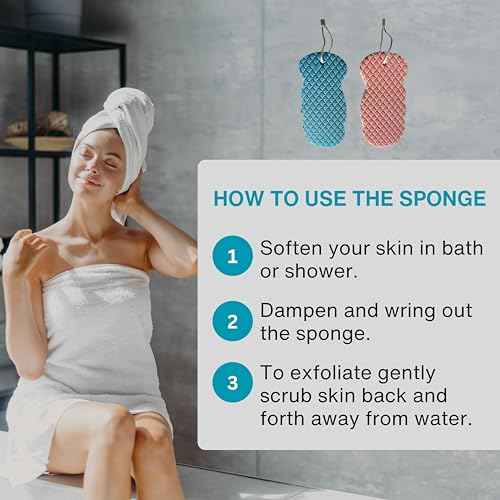 Exfoliating Sponges (4 pcs) - Super Soft exfoliating Bath Shower Sponge - Removes Dead Skin and Impurities from Body - Great for Adults and Children - Pink & Blue & White & Gray