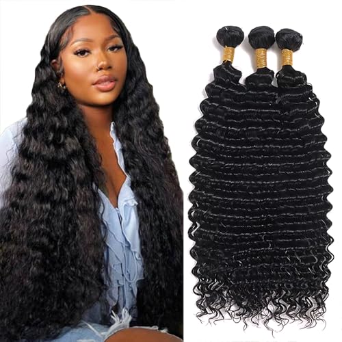 Deep Curly Bundles Human Hair 24 26 28 Inch Deep Wavy Bundles Human Hair 10A Grade Unprocessed Brazilian Virgin Extensions