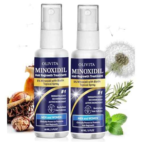 Minoxidil for Men and Women Hair Growth: 5% Minoxidil Spray Hair Regrowth Treatment Serum with Biotin & Rosemary -Stop Hair Thinning and Hair Loss For Stronger Thicker Longer Hair - 2 Pack