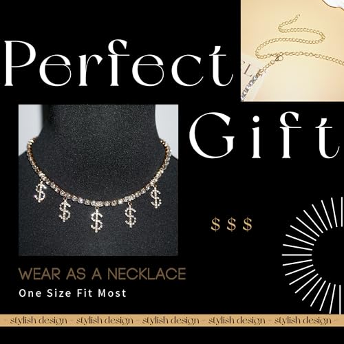 Gold Headpiece Dollar Sign Head Chain Bling Money Dangle Rhinestone Head Jewelry Sparkly Prom Party Hair Accessories for Women Girls