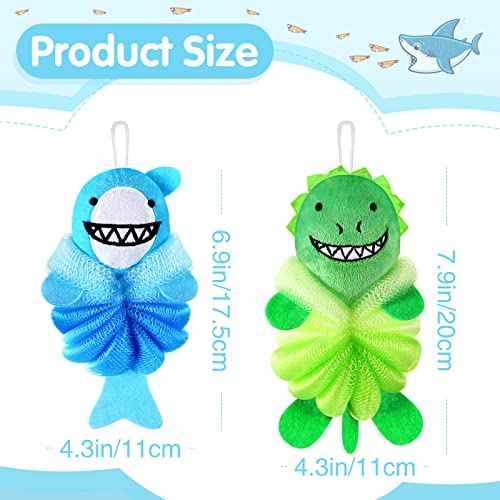 Nuenen 2 Pcs Bath Loofahs Kids Toddler Cute Cartoon Bath Sponges Loofah Pouf Body Scrubber Mesh Sponges for Children Shower Washing Exfoliating