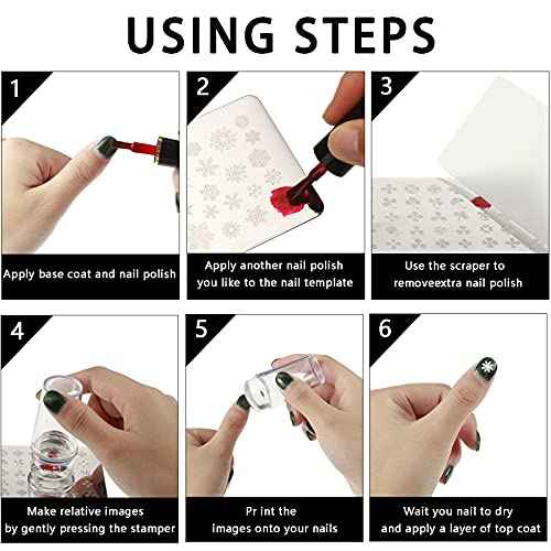 Maitys 10 Pieces Christmas Nail Stamping Plate Nail Stamp Kits Santa Reindeer Snowflake Tree Bell Winter Image Nail Template for Women Christmas DIY Nail Stencils