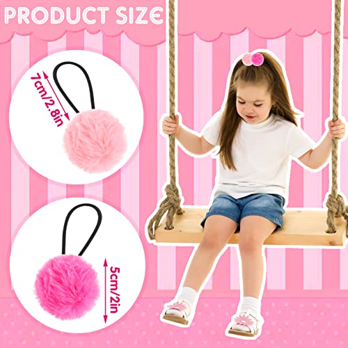 Fluffy Pom Pom Hair Accessories - 8 Elastics and Fur Ponytail Holders for Women and Girls