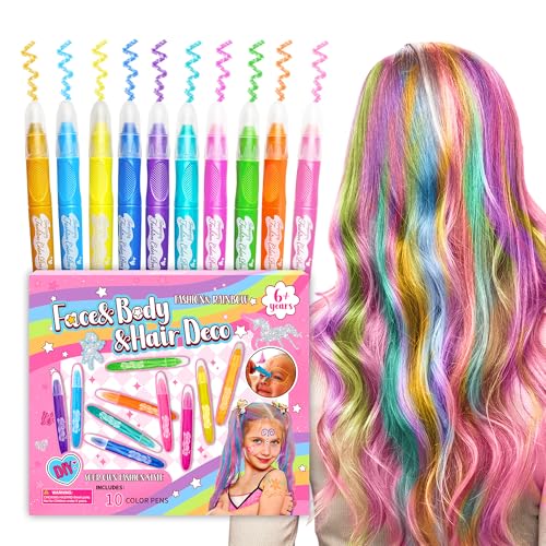 10-Pack Hair Chalk for Kids (Ages 4-12) & Teens - Washable Temporary Hair Dye for Girls, Easy to Apply & Remove, Ideal Gift for Birthday, Valentine's Day, Cosplay & Party Activities