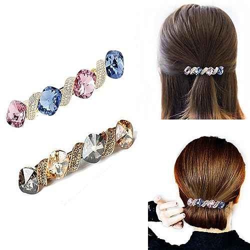 2pcs Sparkly Colored Crystal Rhinestone Hair Barrettes French Hair Clips Hairpin Hair Accessories for Women Girls (2 colors)