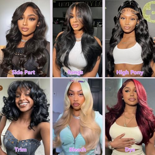 30 Inch 13x6 Lace Front Wigs Human Hair 200 Density Body Wave Lace Front Wigs Human Hair HD Lace Wigs for Women Pre Plucked Frontal Natural Black