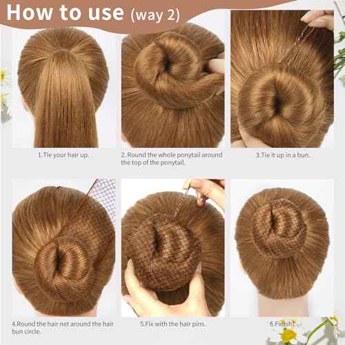 TsMADDTs Hair Nets and U Shaped Pins Set - 30 Hair Nets, 30 2.4 INCH Hair Pins, 5 Hair Bands, Brown