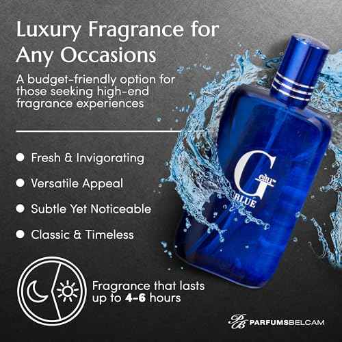 PB ParfumsBelcam G Eau Blue Eau de Toilette Spray ? Men¡¯s Cologne, Long-Lasting Summer Fragrance for Men and Teen Boys, Perfume para Hombre ? 3.4 Fl Oz ? Fresh Blue Scent