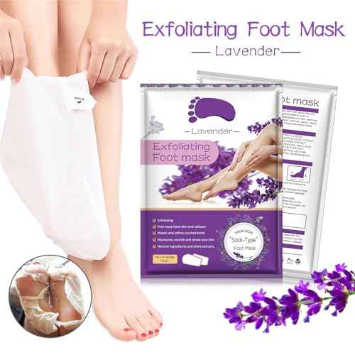 Foot Peeling Mask 5 Pack, Moisturizing Socks for Dry Foot Care, Hydrating Feet Peel Masks Repair Dry Cracked Heels, Remove Dead Skin,Callus - Women Men (Lavender)