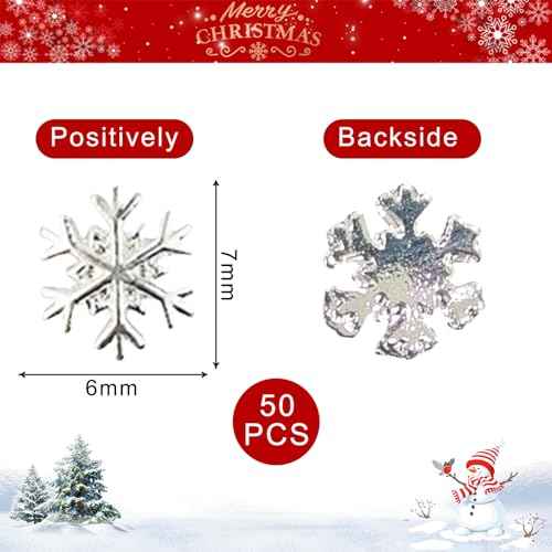50PCS Silver Snowflakes Charms for Nails - 3D Metal Snowflakes Nail Art Accessories for Winter Christmas Decoration