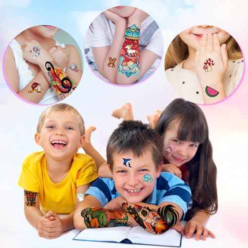 52 Pcs Temporary Tattoo for Kids Full Arm Castle Butterfly Cat Truck Dinosaur Rocket Planet Cute Animal Body Face Fake Arm Tattoos for Girls Boys Tiny Tattoo Stickers Birthday Gifts Party Supplies