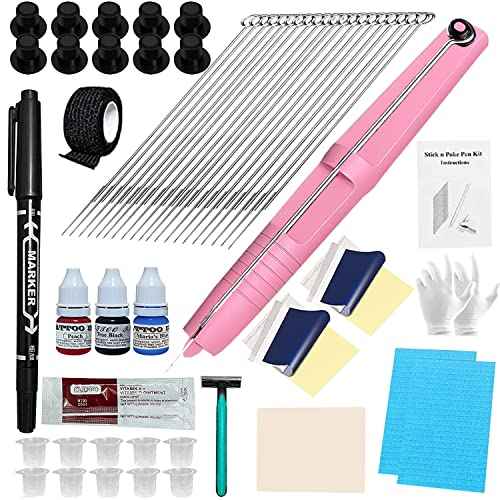 Handpoke Manual Tattoo Kit for Beginners with Ink 20PCS Tattoo Needles Professional Complete Pen Supplies