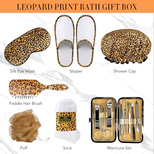 Christmas Gifts for Women, Bath Gift Set, Leopard XXL 20 Pcs Skin Care Set, Slef Care Gifts Set , Mother's Day, Valentine, Birthday, Home Spa Kit, Shower Gel, Body Lotion, Shower Cap,Manicure Set