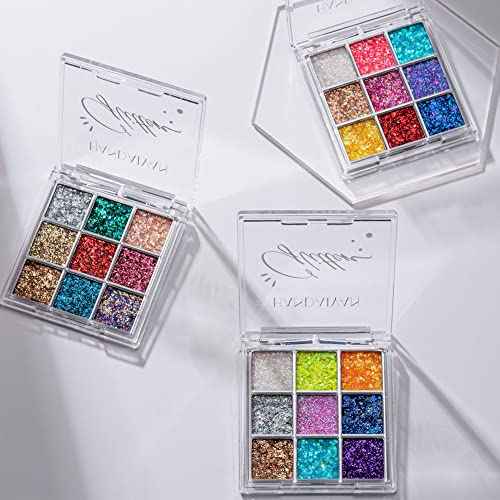 Glitter Eyeshadow Palette - Shimmer Purple Pink Blue Colorful Eyeshadow, Lip Face Eye Glitter Makeup - Lasting Waterproof High Pigmented Eye Shadow for Girl Women