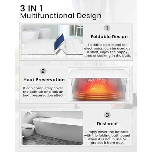 Foldable Bathtub Tray - PVC Waterproof Folding Bathtub Cover - Dustproof Shutter Bath Lid Insulation Panel for Home Bathtubs Bathroom SPA Loadable up to 13lb£¨160x80x0.7cm£©