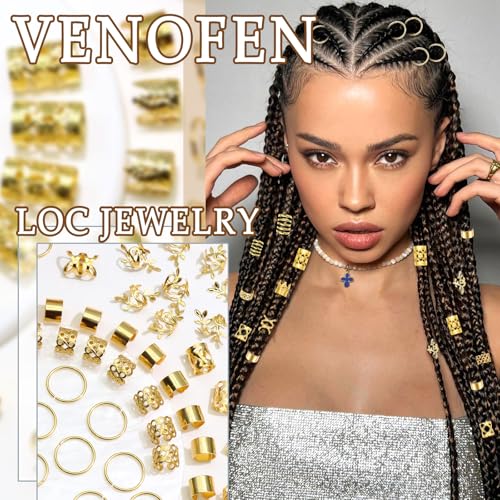 220PCS Gold Hair Jewelry Dreadlock Cuffs Braids Clips Metal Hair Cuff Rings Loc Charms Hair Beads Decorations Accessories for Women