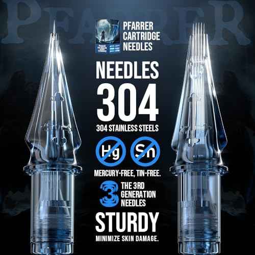 PFARRER Tattoo Cartridge Needles Assorted Bugpin Tattoo Needle Cartridge Assorted 50pcs (1003RL 1005RL 1007RL 1007RM 1009RM) Round Liner/Round Magnum 0.3mm RL+RM Tattoo Supplies EN01P-50KIT-Z
