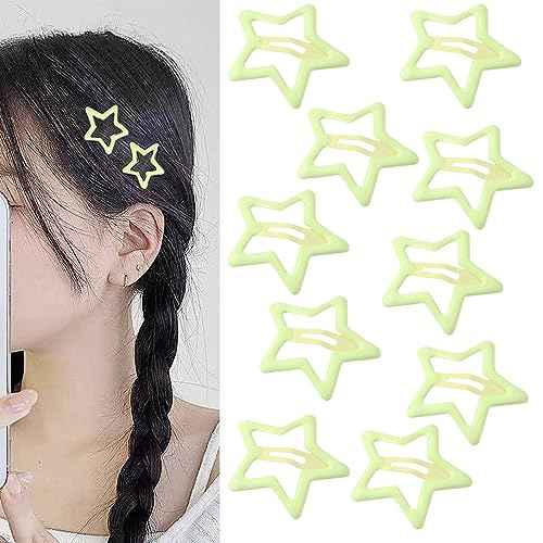 Star Hair Clips, Light Green, Small, Set of 10, Hair Accessories for Women and Girls, Y2K Fashion and Party, Non-slip Hollow Glitter Barrettes