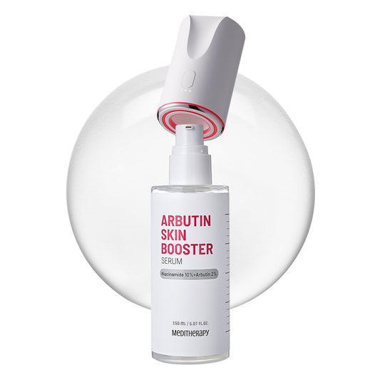 MEDITHERAPY Arbutin Skin Booster Serum + Device 5.07 fl. oz - Korean Face Serum with 10% Niacinamide and 2% Arbutin - At Home Face Massager Tool for Radiant Glow Skin - Boosts Skin Absorption by 770%