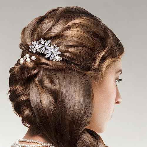Teaaha 2 PCS Rhinestone Hair Clips, Silver, Floral Style, for Women's Wedding, Bridal, Party, Dance, Prom, Pageant, Bridesmaids, Formal Occasions, Gift, 2 Count