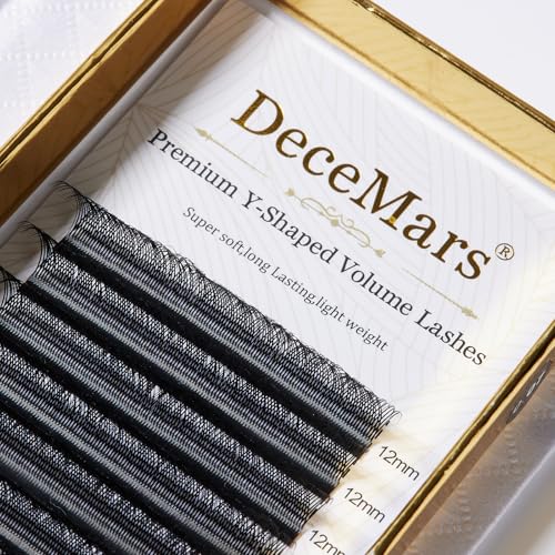 DeceMars Two Tip YY Eyelash Extensions Supplies D Curl 0.07mm Thickness 11mm Soft Lash Trays Premade 4D Easy Fan Y Shaped Volume Clusters Wispy Eye Lashes Black (YY,0.07-D-11mm)