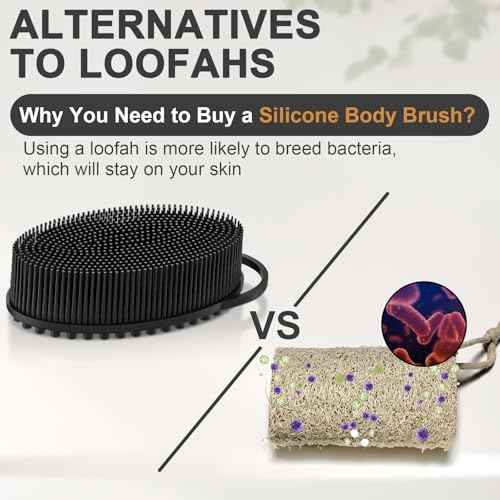 Metene Silicone Exfoliating Body Scrubber with Loop, Body Scrubber for Men and Women, Silicone Loofah for Shower, Soft Silicone for Shower and Bath Skincare Routine (Black)