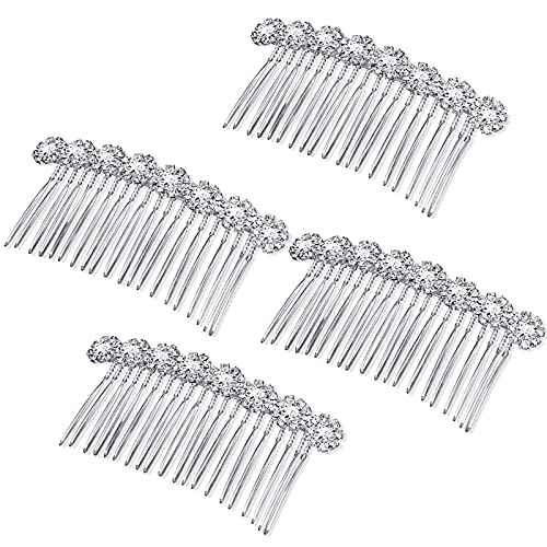 Geosar 4 Pieces Alloy Rhinestone Side Hair Combs Crystal Flower Clips Wedding Comb Bridal Jewelry Clips Combs French Hair Accessories for Women(Silver)