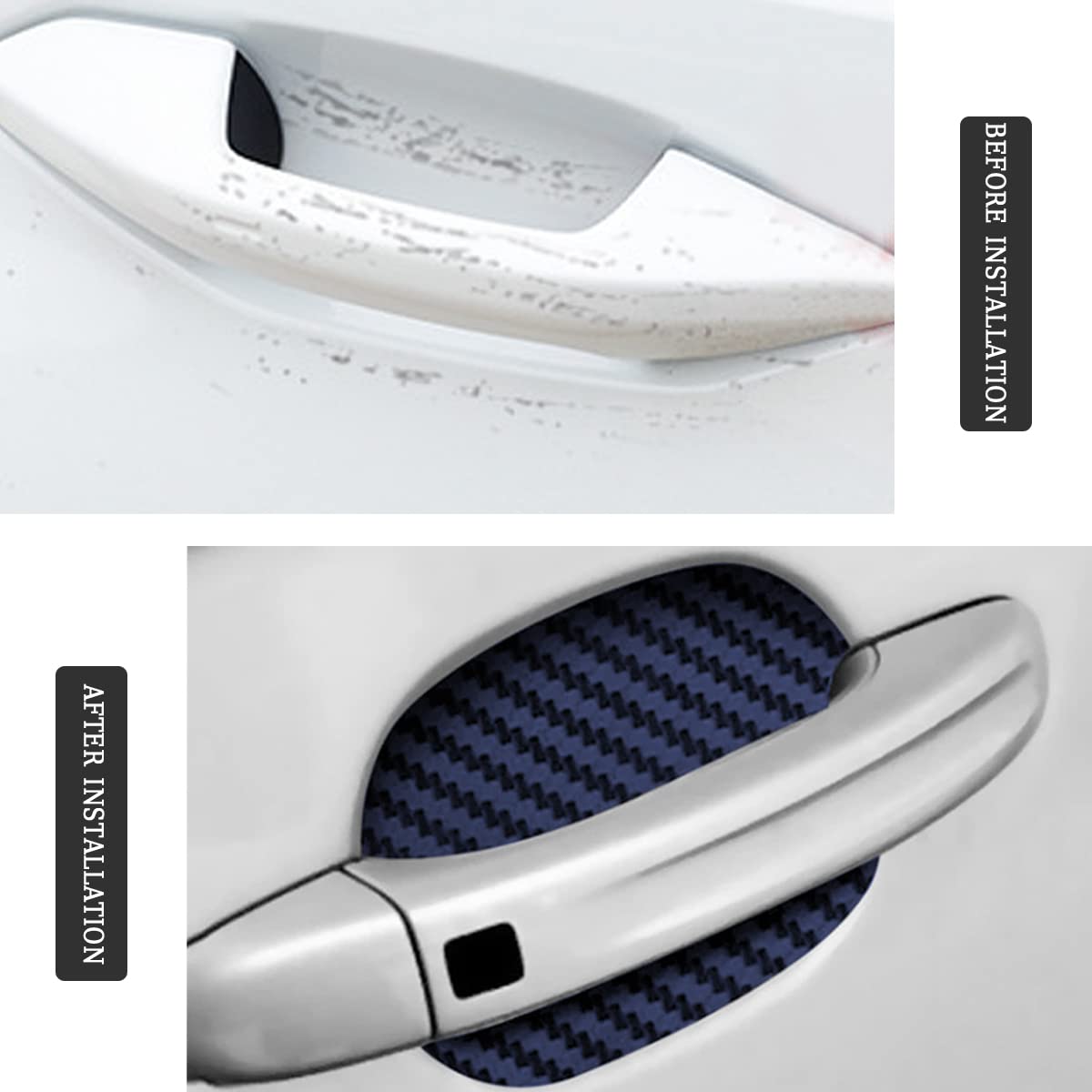 4PCS Car Door Handle Sticker, Carbon Fiber Anti-Scratches Car Door Cup Protector, Non-Marking Auto Door Handle Protective Film, Universal for Most Car Handles (Blue/4PCS)